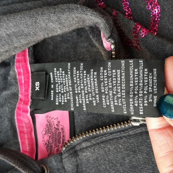 Harley Davidson Size XS Breast Cancer Awareness Grey Pink Sequin Hoodie - Picture 13 of 17